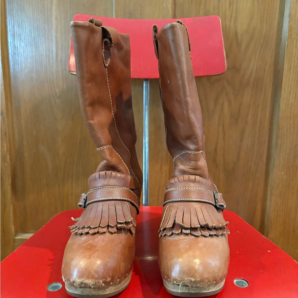 Brown Leather Fringe Boots